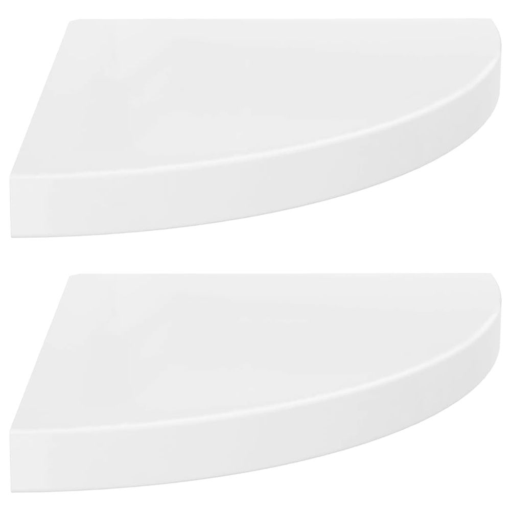 Vidaxl Plávajúce rohové police 2 ks, lesklé biele 35x35x3,8 cm, MDF